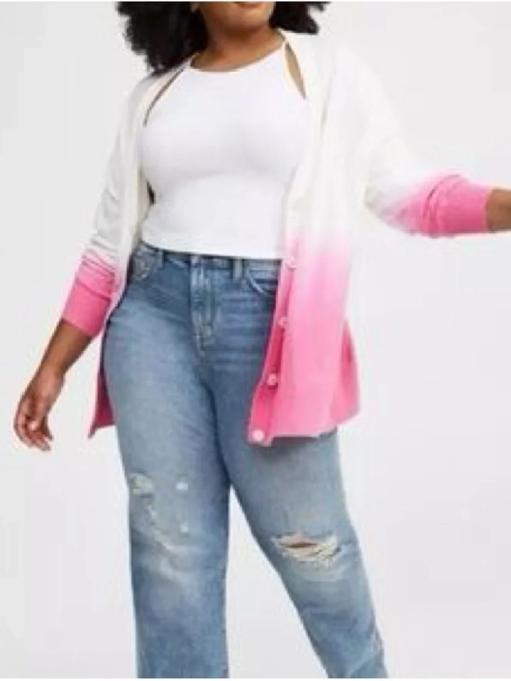 Torrid Pink Ombré Dip-Dye V-Neck Button Cardigan Sweater Plus Size 2X